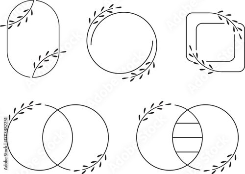 Set of black laurels frames branches. Vintage laurel wreaths collection. Hand drawn vector laurel leaves decorative elements.