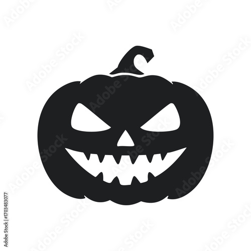 Spooky black Halloween pumpkin with sharp teeth Keywords: halloween, pumpkin, jack o lantern