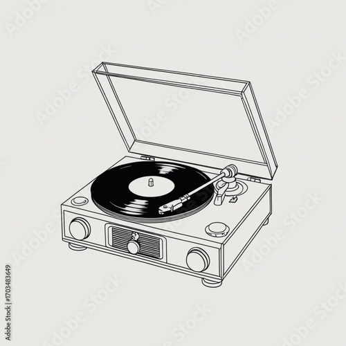 Line Art Retro Vinyl Turntable Illustration