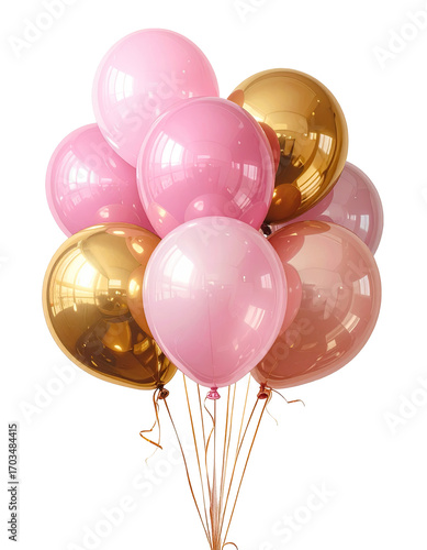 A cluster of pastel pink and gold balloons