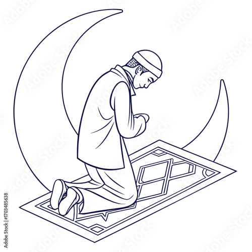 Abstract prayer rug icon with geometric patterns and islamic calligraphy elements