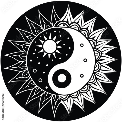 Minimalist black and white yin yang symbol for balance and harmony