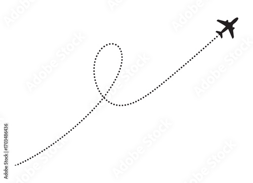 A small black airplane icon flying along a dotted line path with a loop on a white background.