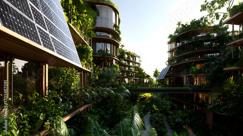 Sustainable Eco Building Complex With Green Design And Solar Panels