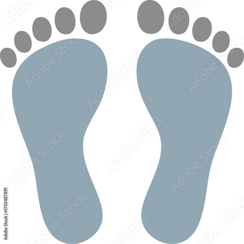 Blue Footprints with Grey Toes on White Background