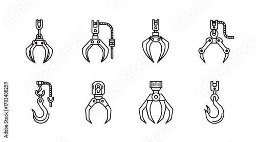 Collection of industrial lifting claws and hooks silhouette