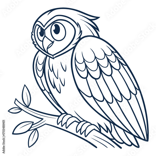 Artistic line drawing of a wise owl perched on a branch rendered in a classic illustration style