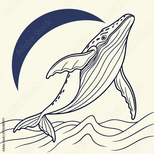 Elegant line drawing of a majestic whale in a minimalist style