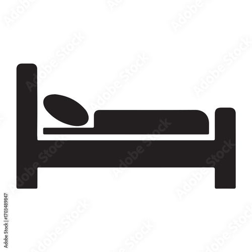 Simple Black Bed Icon Symbolizing Sleep and Accommodation