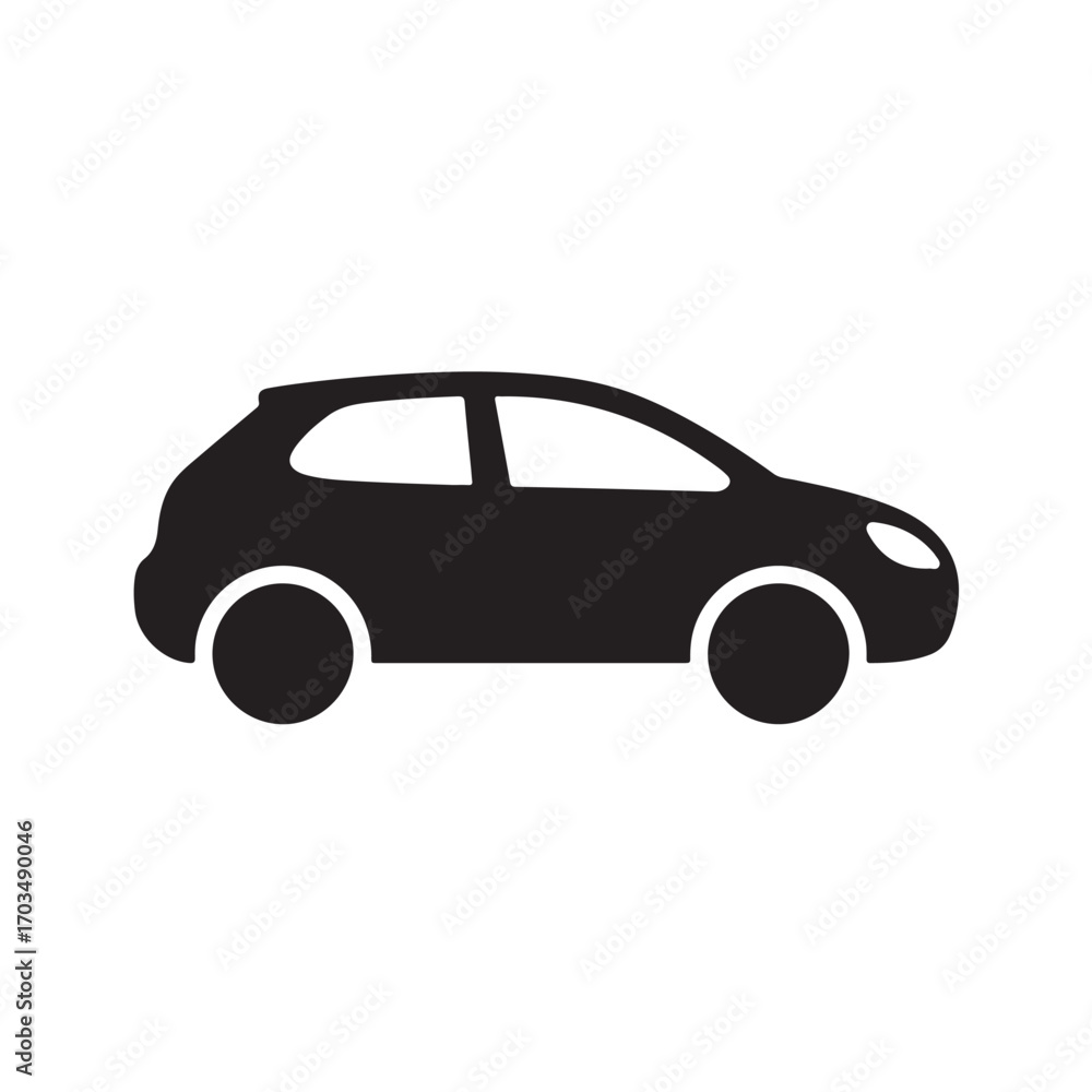 Fototapeta premium Simple Black Hatchback Car Icon Isolated on White