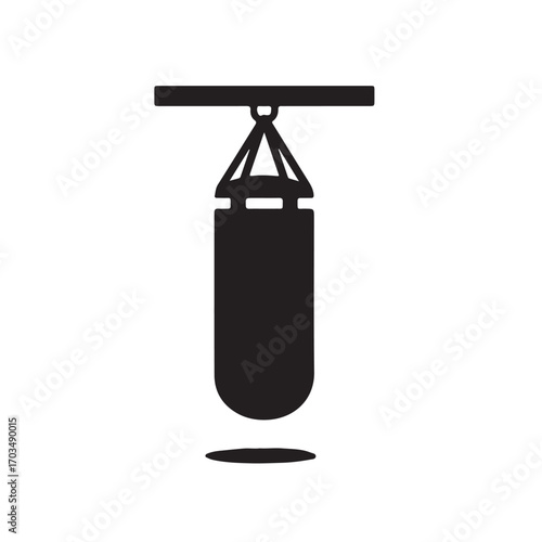 Black Punching Bag Silhouette Icon on White Background