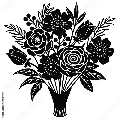 Elegant minimalist line art floral bouquet with delicate botanical elements and artistic flower arrangements