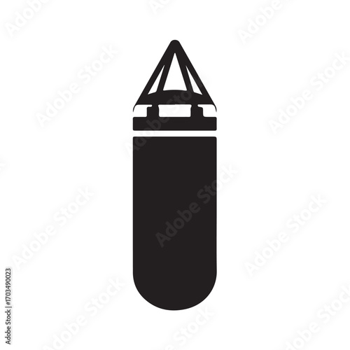 Black Silhouette Punching Bag Icon for Boxing and Fitness Training