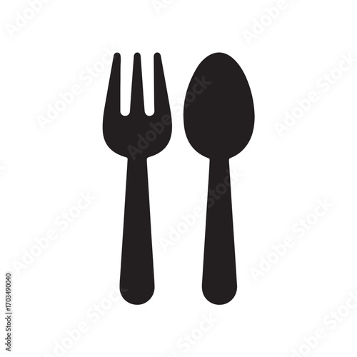Black Silhouette Icons of Fork and Spoon on White Background
