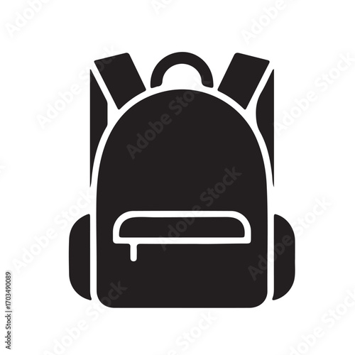 Black Backpack Icon Silhouette on White Background