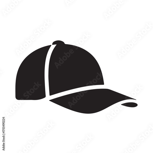 Black Sports Cap Silhouette Icon on White Background