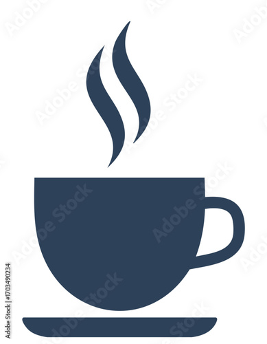 Dark Blue Coffee Cup with Steam Icon saucer