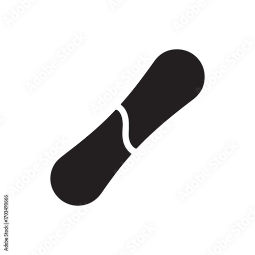 Black Snowboard Icon on White Background