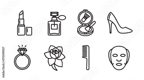 Collection of elegant beauty and fashion icons in silhouette style