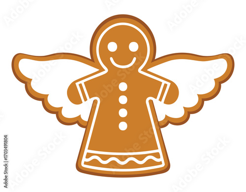 Gingerbread Angel Cookie with White Wings and Icing