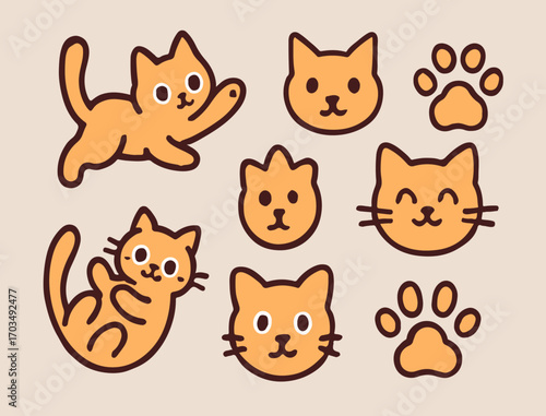 Cat icon vector set in modern styles with cute playful design for pet and animal graphics