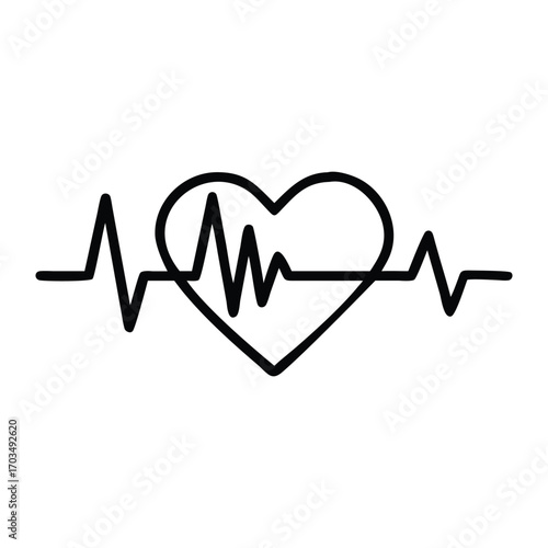 Heartbeat line graph with heart symbol Keywords: heartbeat, heart, cardiogram, electrocardiogram