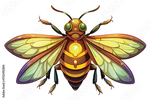 Stylized Illustration of a Bee with Glowing Details and Intricate Wing Patterns an Artful Depiction of Nature's Beauty