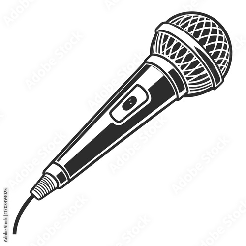 Monochrome microphone icon for audio recording and broadcasting