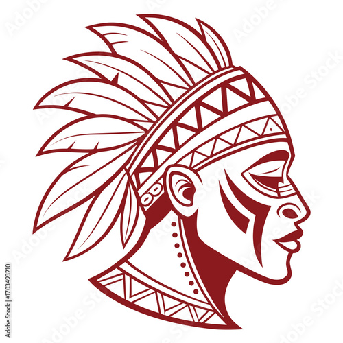 Bold lined tribal mask logo design with ethnic and cultural symbolism