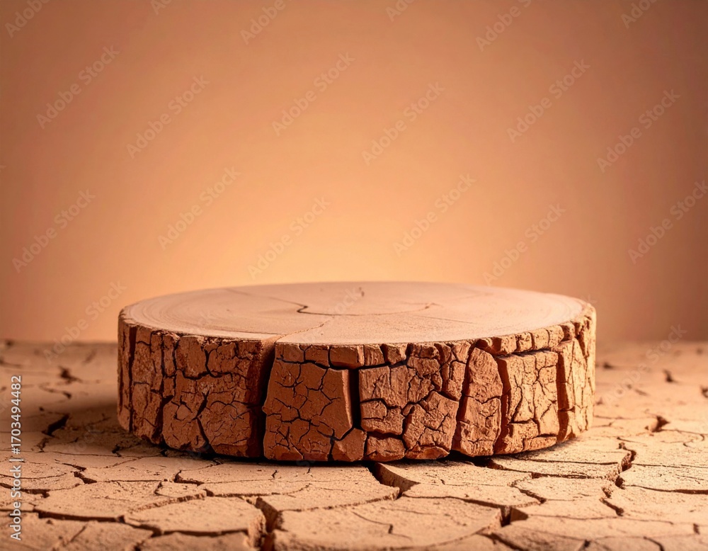 Fototapeta premium Cracked Earth Texture Podium for Product Display in Studio Setting
