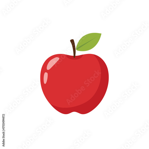 Red Apple with One Green Leaf on White Background fruit