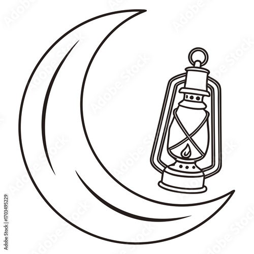 Simple crescent moon and lantern logo icon for festive and cultural designs