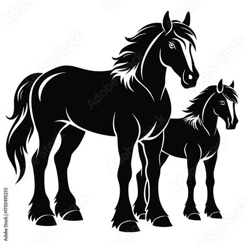 Majestic Mother Horse with Foal in Striking Silhouette A Symbolic Representation of Family and Animal Beauty