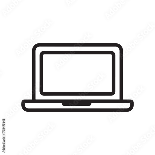 Minimalist Black Outline Drawing of an Open Laptop Computer