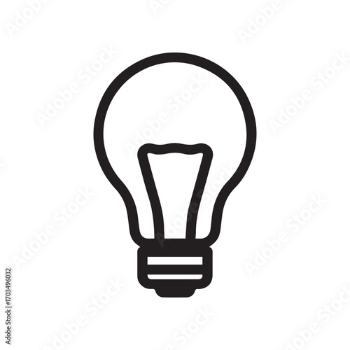 Simple black light bulb icon on white background