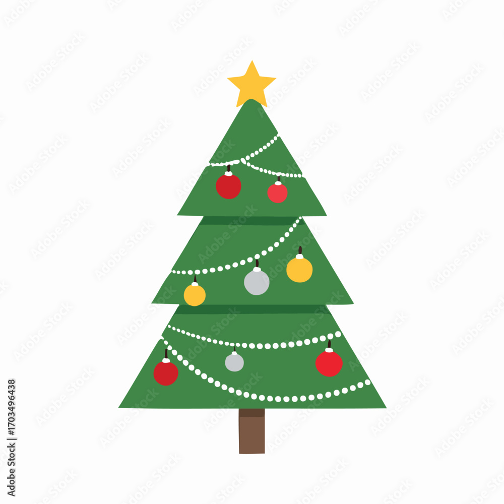 Fototapeta premium Simple Christmas Tree with Star and Silver Ornaments