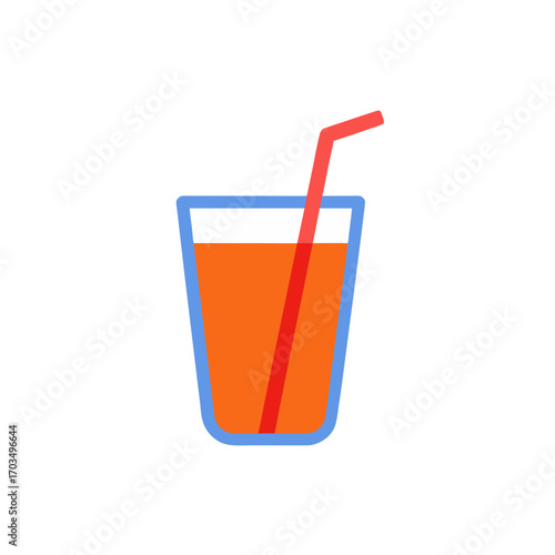 Orange juice in a glass with a red straw on transparent background