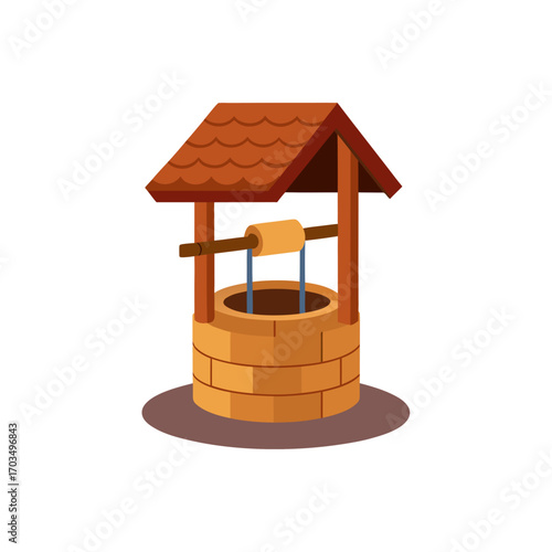 Illustration of a cartoon style water well on transparent background