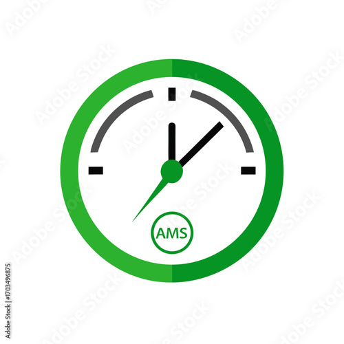 Green clock with ams and gray indicator bar on transparent background