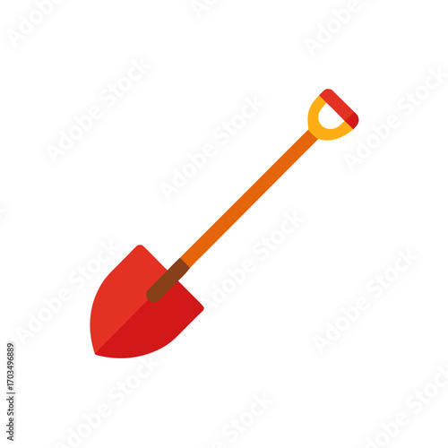 Illustration of a red garden shovel tool on transparent background