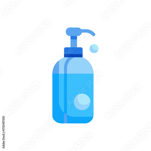 Blue liquid soap dispenser with one bubble on transparent background