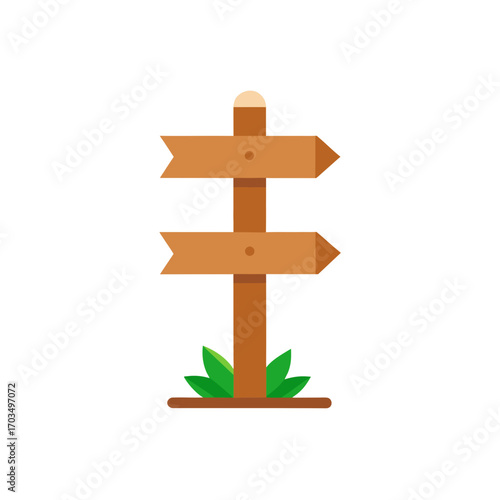 Wooden signpost with directional arrows here on transparent background
