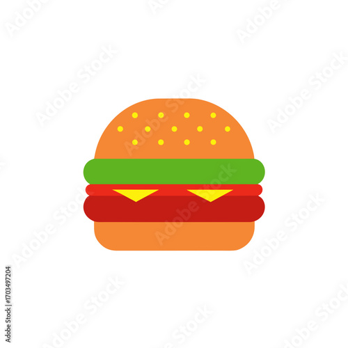 Illustration of a simple cartoon hamburger on transparent background