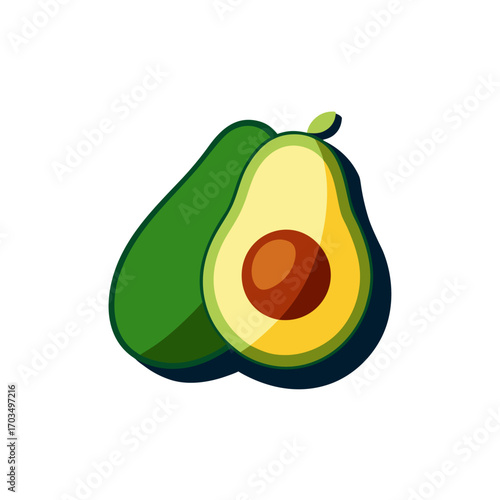Illustration of two avocados one is halved on transparent background