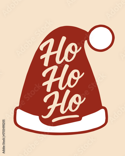 Christmas lettering design. Text Ho Ho Ho inscribed in the silhouette of the Christmas tree.