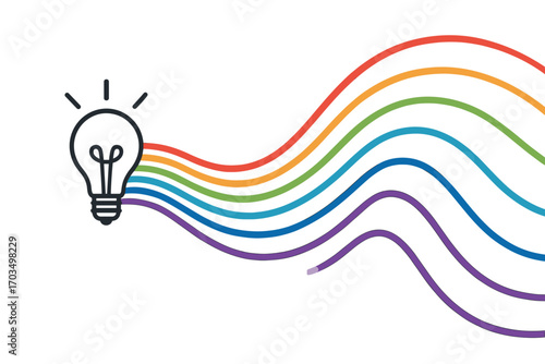 Light bulb emitting colorful waves representing ideas and creativity in a modern design