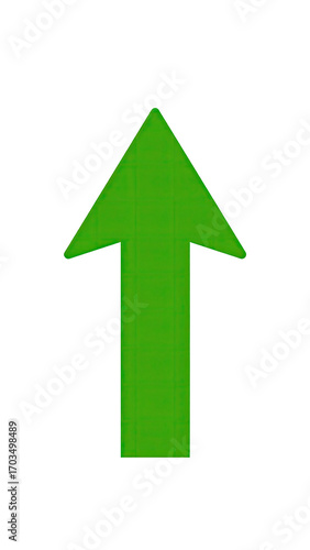 A bright green upward-pointing arrow against a black background.  The arrowhead is slightly irregular and the color shows some pixelation or slight color variations