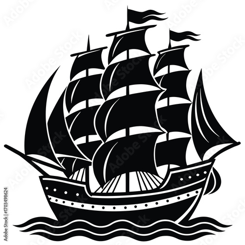 Minimalist black and white sailing ship silhouette a classic maritime symbol for nautical themes and adventure