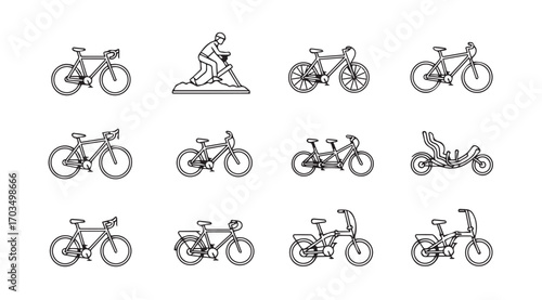 Collection of diverse bicycle silhouettes for transportation and recreation