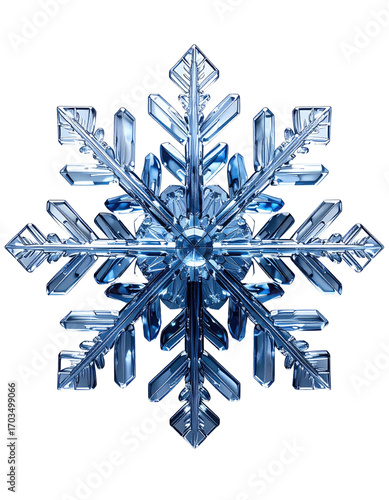 Detailed,  faceted snowflake,  deep blue hues,  intricate design